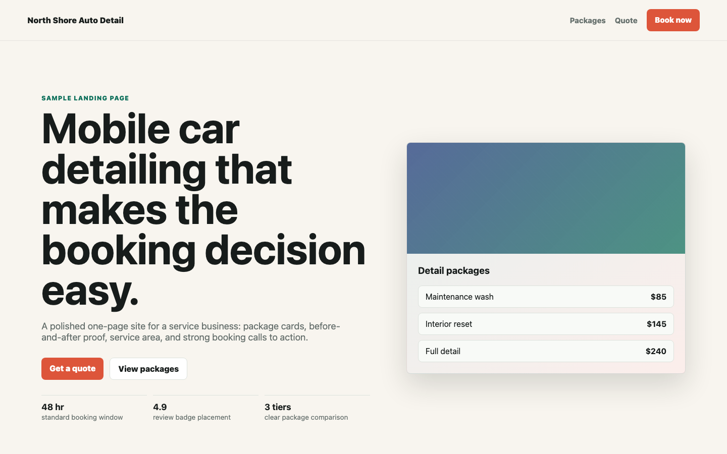 Auto detail landing page sample screenshot