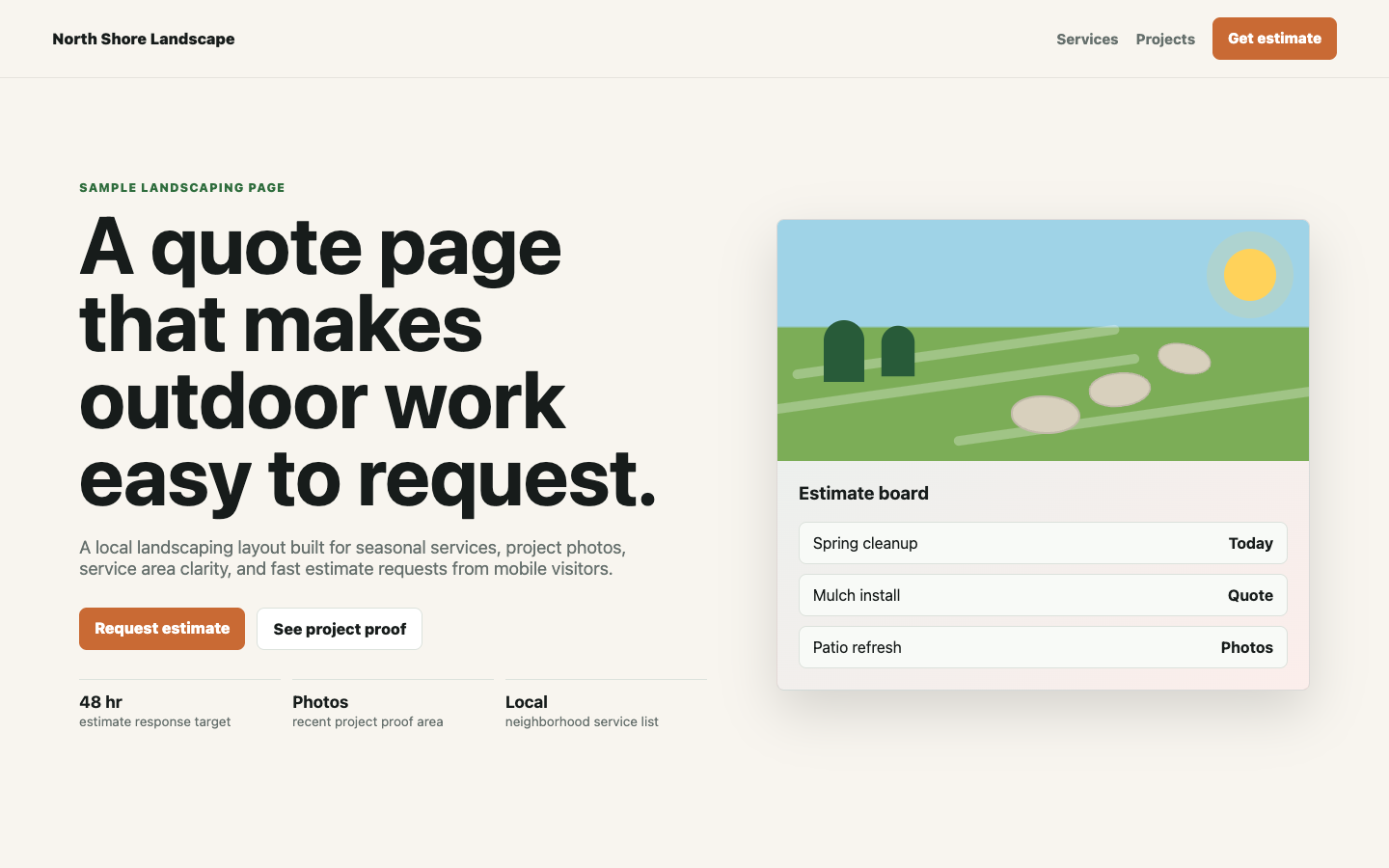 Landscaping landing page sample screenshot